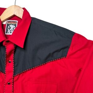 Karman Men XXL Long Sleeve Western Shirt Red Black Pearl Snap Cowboy Rodeo VTG